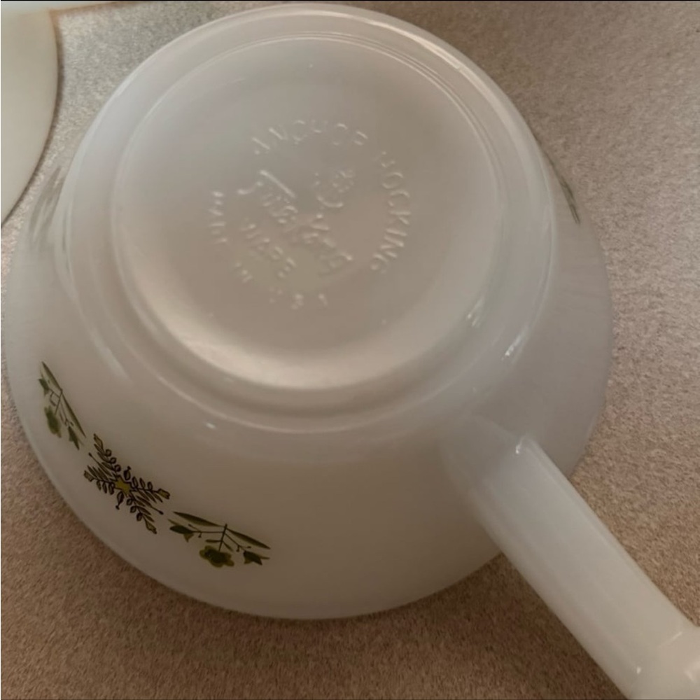 Vintage Fire King "Meadow Green" Milk Glass Handled Soup Bowls | Set of 2 - Picture 8 of 12